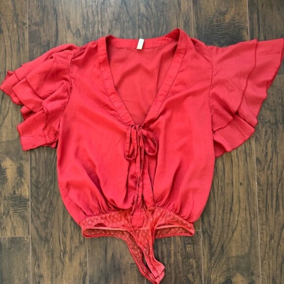 Free People Tops - Intimately Free People Medium Red Call Me Later Red Bodysuit